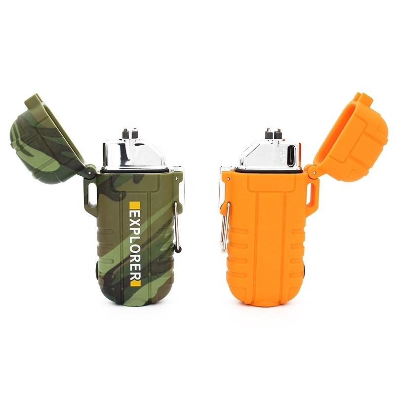 Survival Waterproof Plasma Lighter with Flashlight Custom Outdoor Windproof Arc USB-C Recharging Lighter