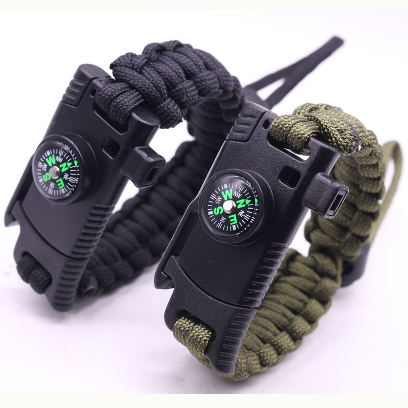 Custom Survival Paracord Bracelet Knife with Firestarter Compass Whistle Buckle for Outdoor Camping Hiking