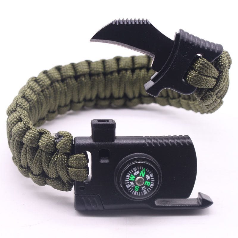 Custom Survival Paracord Bracelet Knife with Firestarter Compass Whistle Buckle for Outdoor Camping Hiking