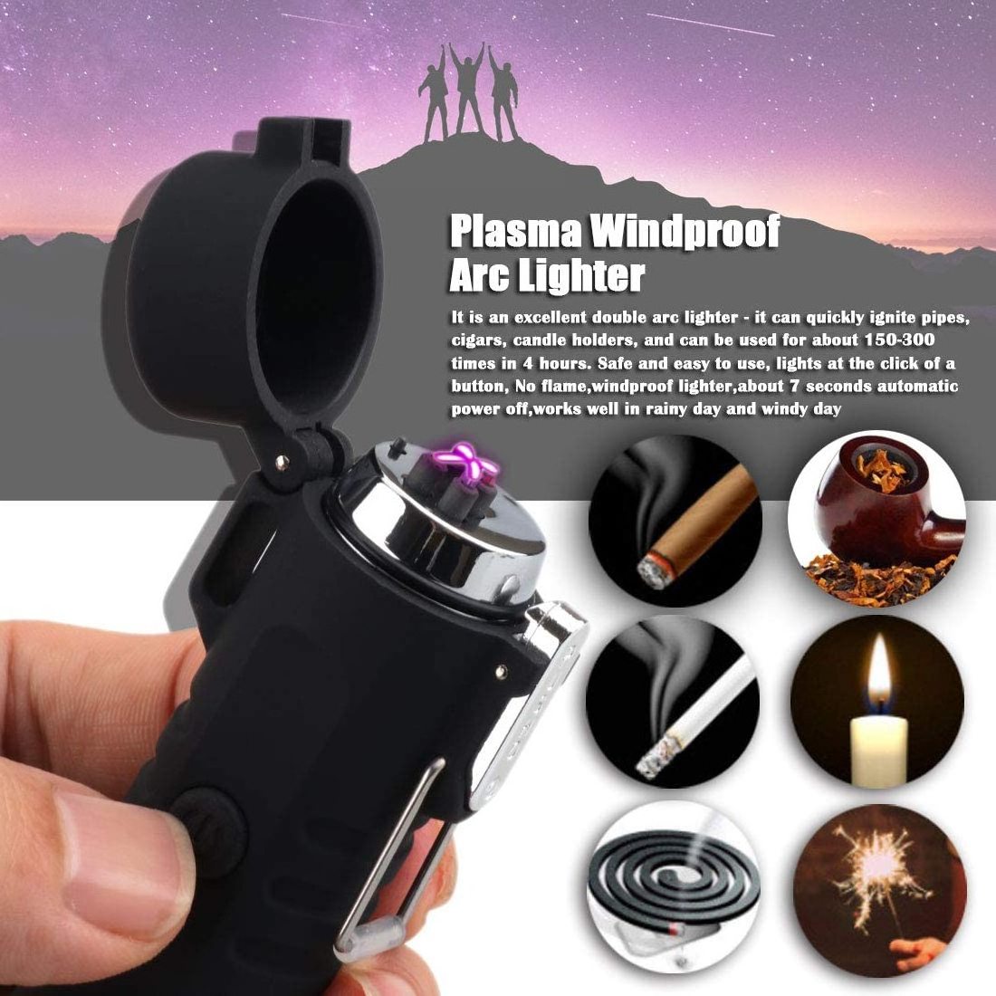 Dual Arc Lighter with Flashlight Plasma USB Lighter Rechargeable Flameless Stormproof Mini Tactical Electric Lighter