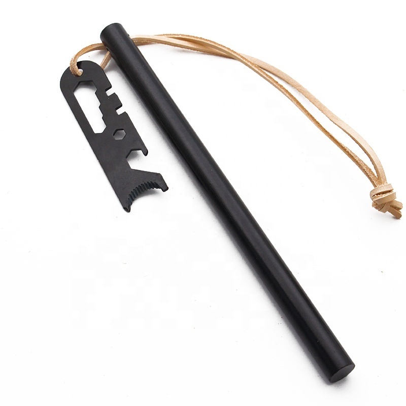 8 inch uberleben Bushcraft Survival Flint Steel Ferro Rod FireStarter Kit with Leather Neck Lanyard and Striker