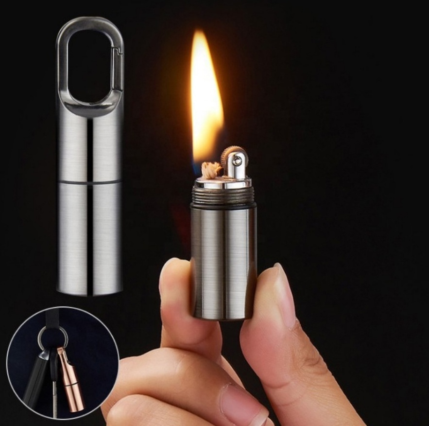 Outdoor Portable Metal Kerosene Lighter Water Proof Pocket Keychain Lighter for Survival Camping