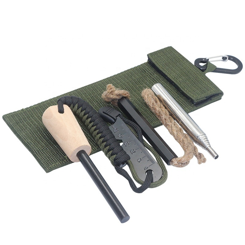 Pocket Camping Tool Waxed Jute Rope Tinder Emergency Fire Making Kit for Survival Bushcraft