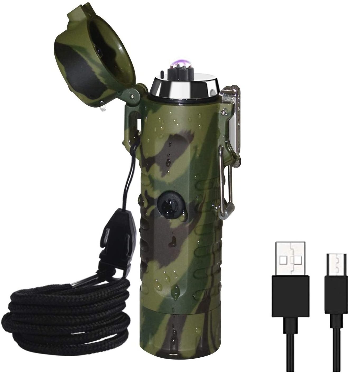 Dual Arc Lighter with Flashlight Plasma USB Lighter Rechargeable Flameless Stormproof Mini Tactical Electric Lighter