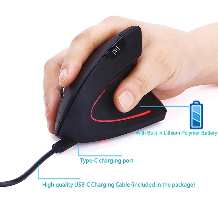 2.4G Ergonomic Vertical Design Rechargeable USB Type-C Wireless Optical Mouse