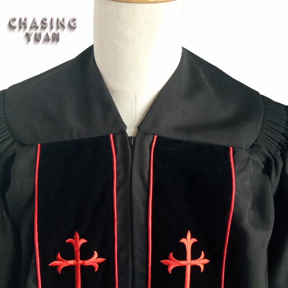 Custom Black Clergy Robe with Embroidered Cross