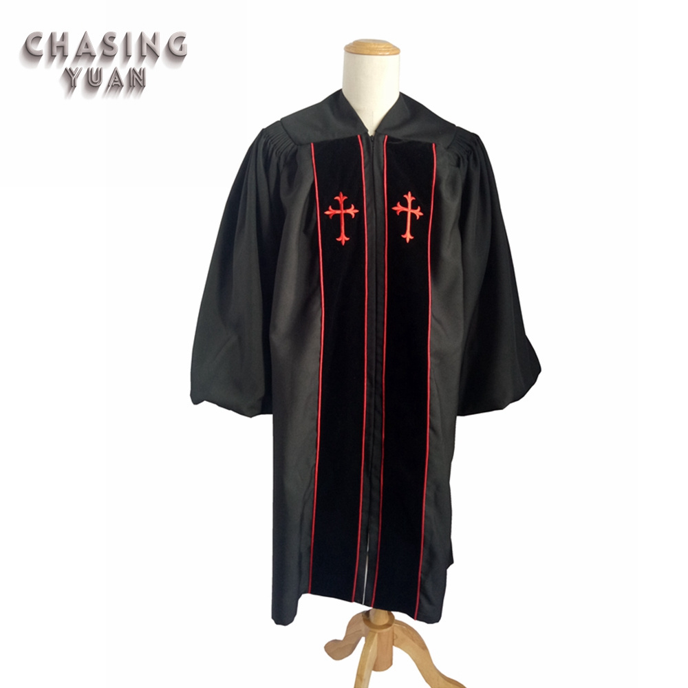 Custom Black Clergy Robe with Embroidered Cross