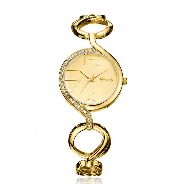 Promotional price women alloy watch Japan quartz movt watches all golden bracelet watches