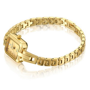 Gold Plated Women Wrist Watch Brass Case Quartz Watches Small Size Bracelet Watches