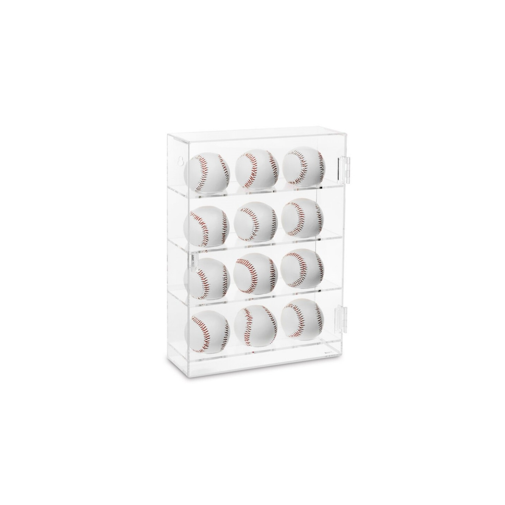 Mountable Acrylic Baseball Show Case 4-Tiers Tennis Ball Wall Rack Dustproof Lucite Memorabilia 12 Baseball Display Cabinet