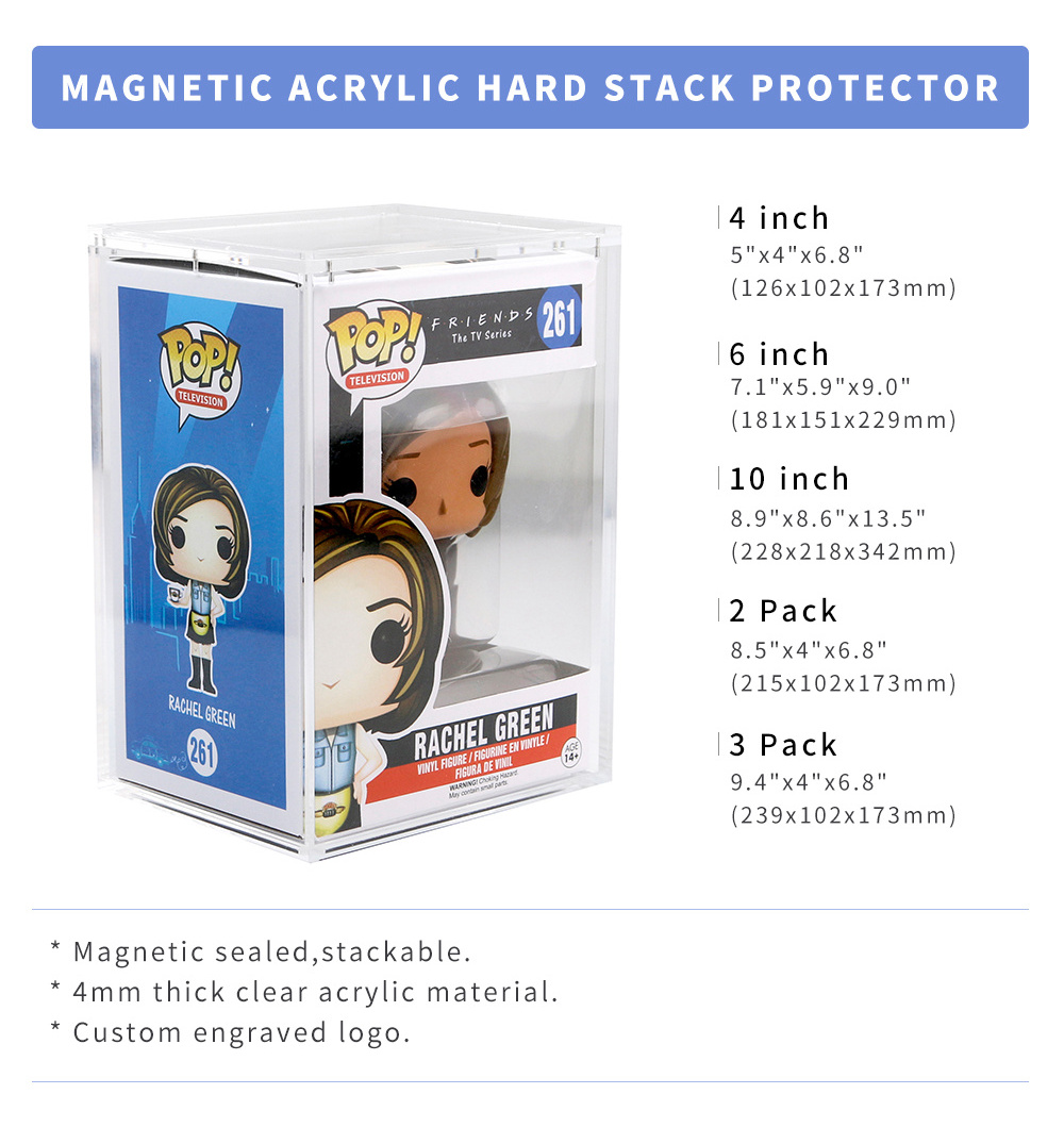 4 Inch Funko POP Vinyl Figure Box Magnetic Extra-Thick Acrylic POP Showcase Stacking Game Action Figures Collectible Protector