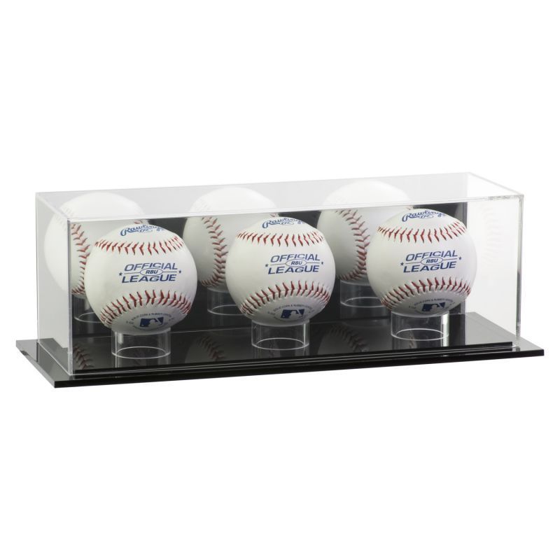 Mirrored Back Acrylic Baseball Display Case Black Base Plexiglass Baseball Holder Cube With Ring