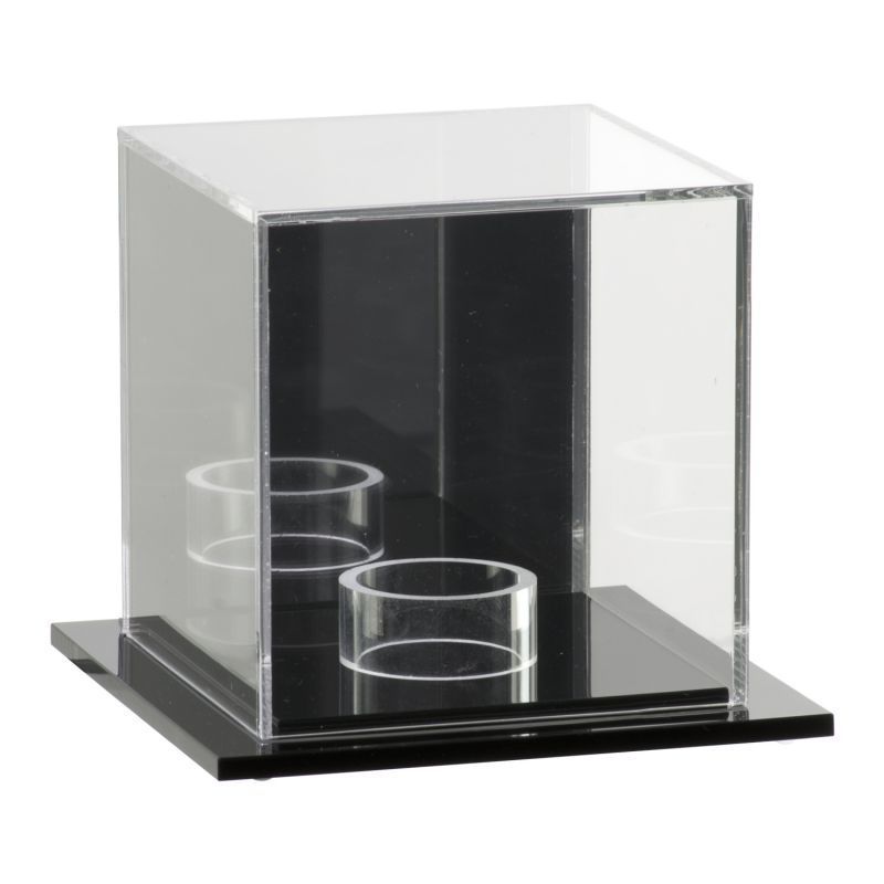 Mirrored Back Acrylic Baseball Display Case Black Base Plexiglass Baseball Holder Cube With Ring