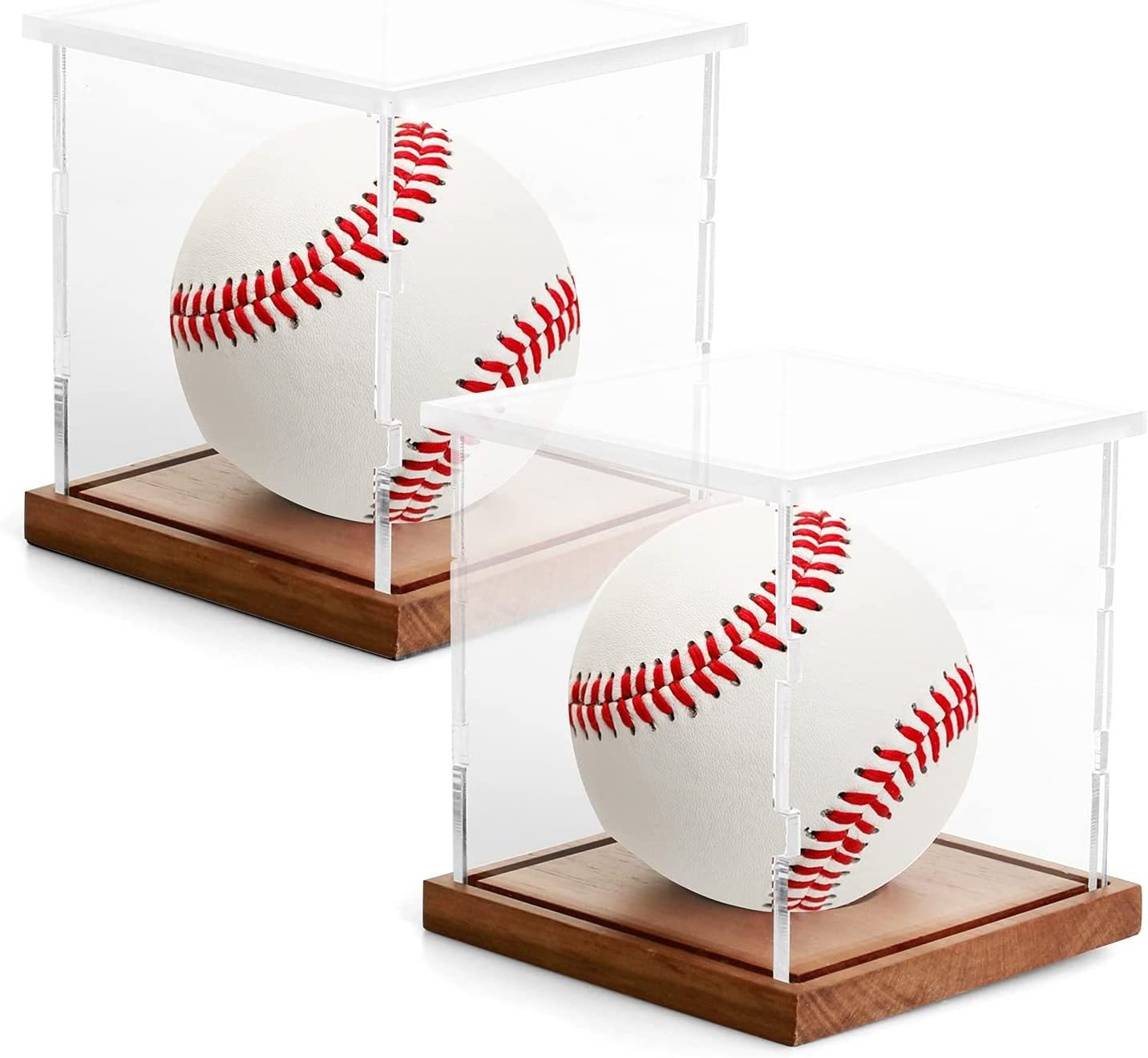 Wooden Base Official Size Baseball Holder Cube Transparent Lucite Memorabilia Display Case Baseball Storage Box