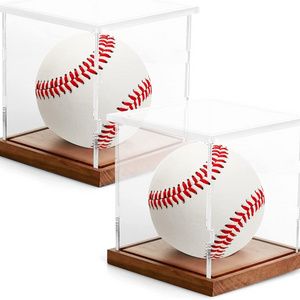 Wooden Base Official Size Baseball Holder Cube Transparent Lucite Memorabilia Display Case Baseball Storage Box