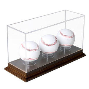 Table Top Acrylic Sport Baseball Protective Box Rectangular Wooden Case Pmma Triple Tennis Baseball Keepsakes Display Case