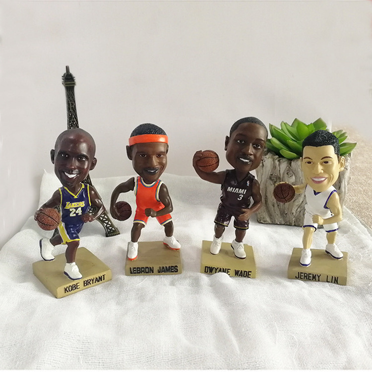 Manufacture custom resin handicraft bobble head doll creative NBA star car cartoon gift small ornament