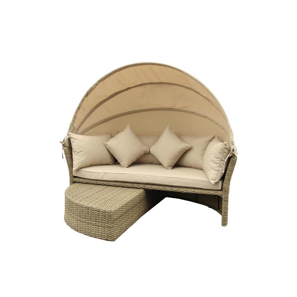 Rattan round sun lounger outdoor furniture canopy daybed swing