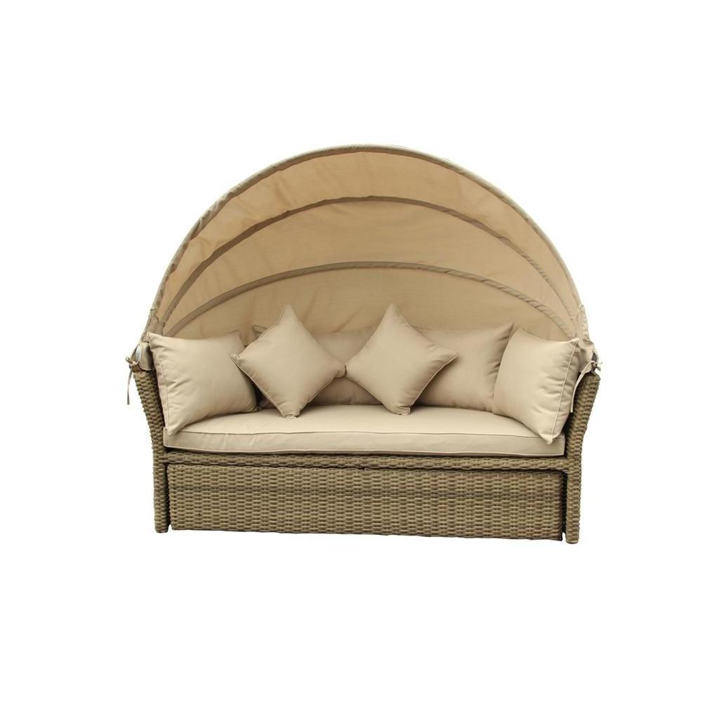 Rattan round sun lounger outdoor furniture canopy daybed swing