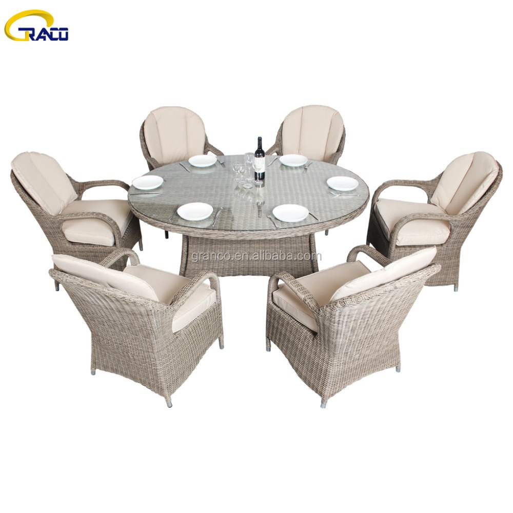 WaterProof Garden Patio Leisure Wicker Dining Table And Chair Rattan Furniture 6 Seats Outdoor round dinning table set