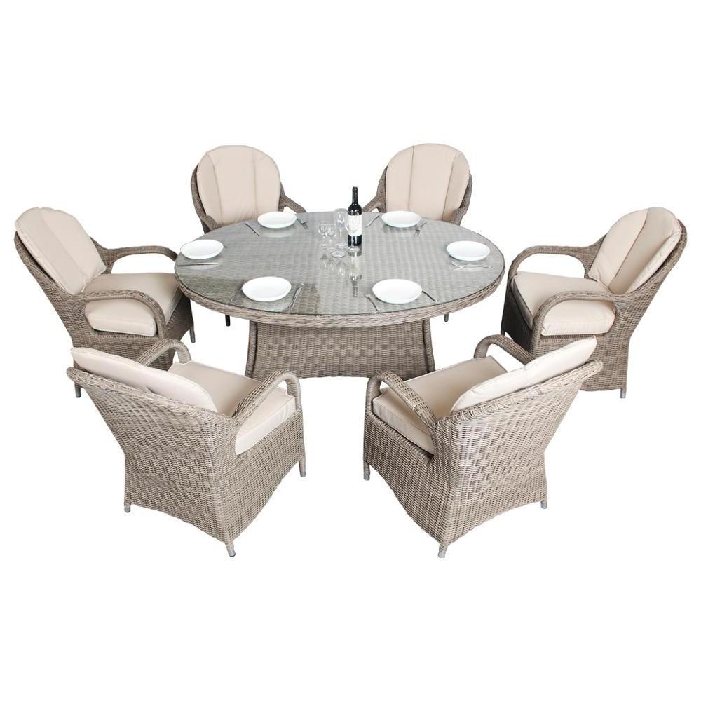 WaterProof Garden Patio Leisure Wicker Dining Table And Chair Rattan Furniture 6 Seats Outdoor round dinning table set