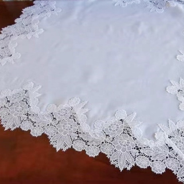 Wholesale handmade linen dining lace border tablecloth