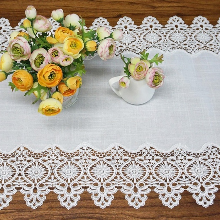 Wholesale handmade linen dining lace border tablecloth