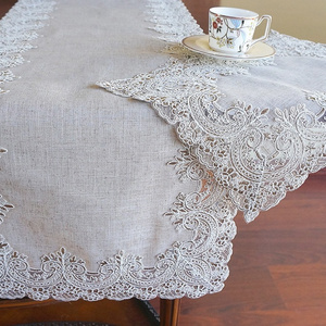 Wholesale handmade linen dining lace border tablecloth