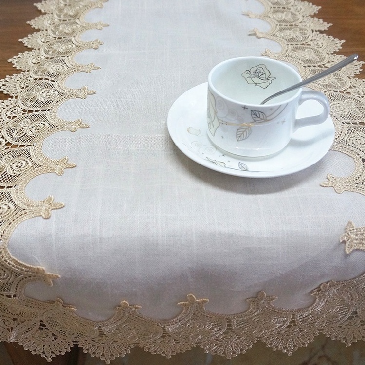 Wholesale handmade linen dining lace border tablecloth