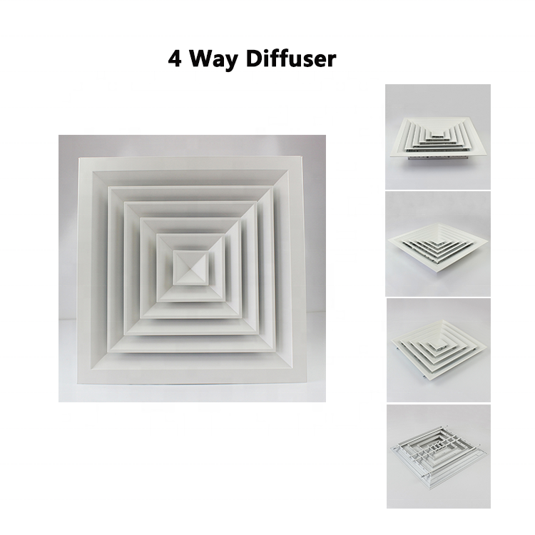 China Factory Aluminum 4 Way Supply Square Ceiling Air Flow Diffuser with Removable Core