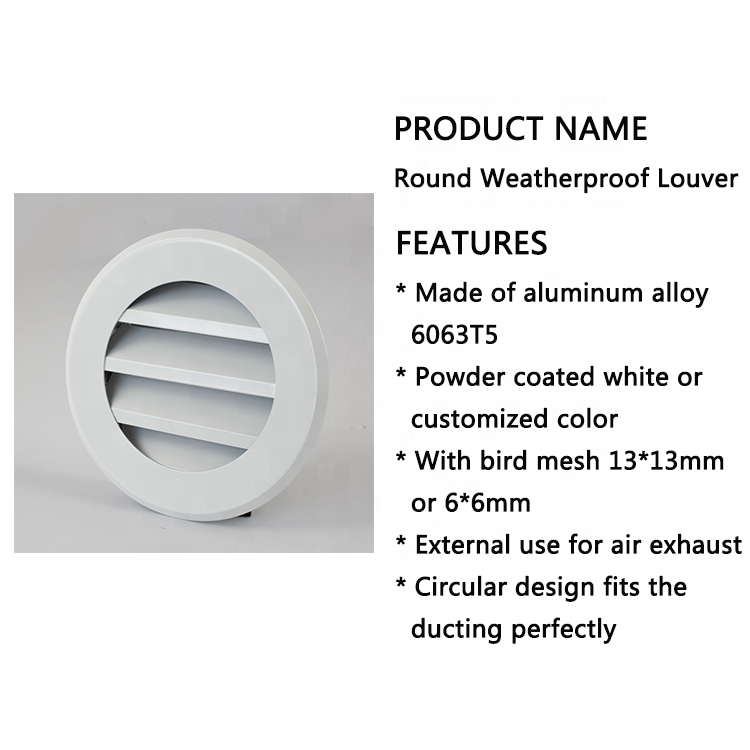 Air Conditioning Exhaust Air Round Vent louver Outside Circular Outdoor Weatherproof Louver with Bird Screen Mesh