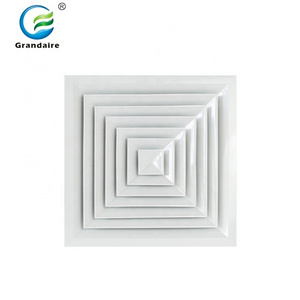 Ventilation aluminum removable core square louvre faced 4-way supply ceiling air diffusers with damper for Hvac