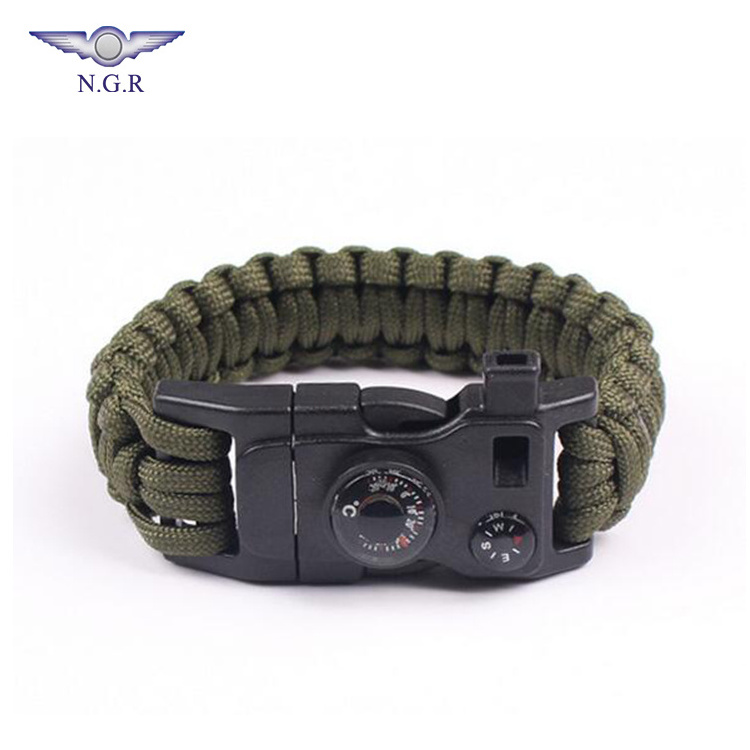 wholesale Multi function Survival paracord bracelet with Thermometer Compass Whistle fire starter multi tool and tactical gear