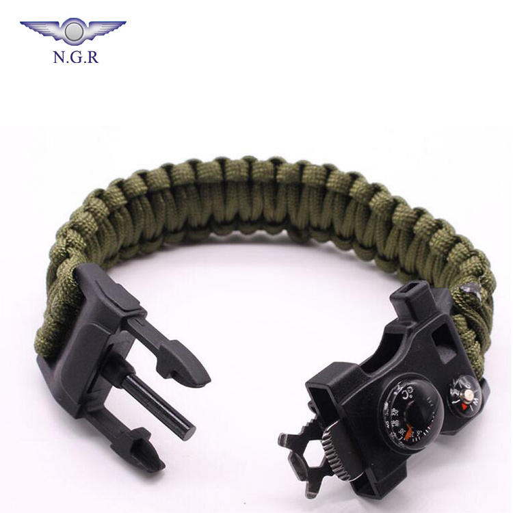 wholesale Multi function Survival paracord bracelet with Thermometer Compass Whistle fire starter multi tool and tactical gear