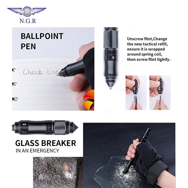 New multifunction 9 in 1 tactical pen with whistle fire starter mulit tool compass and tungsten steel tip for outdoor survival