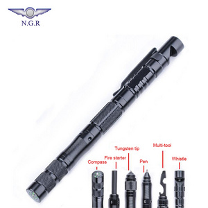 New multifunction 9 in 1 tactical pen with whistle fire starter mulit tool compass and tungsten steel tip for outdoor survival