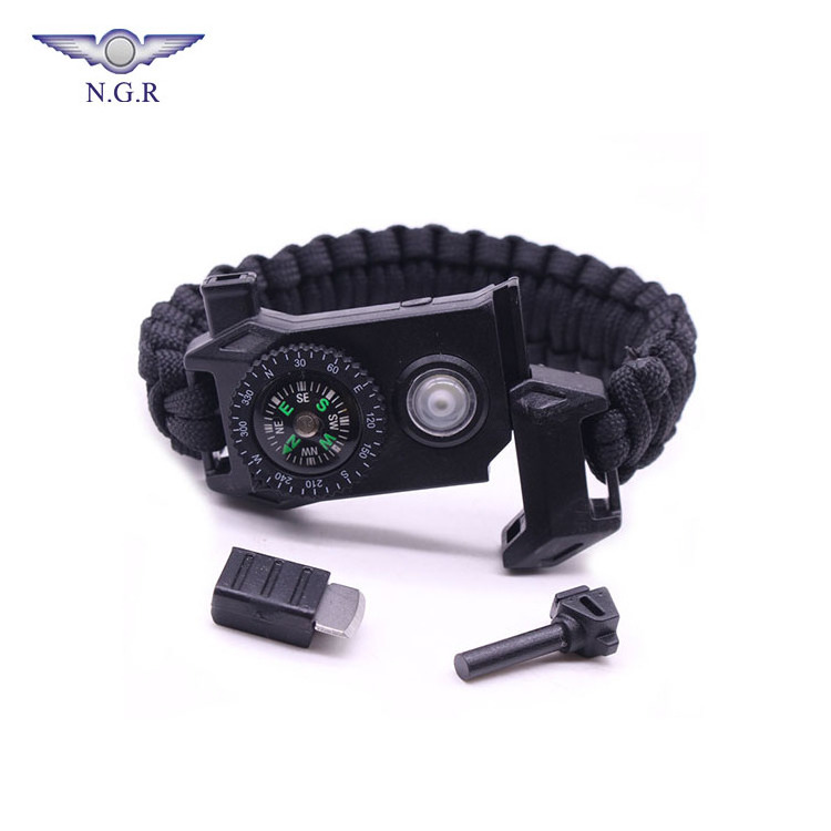 Multifunction professional bright led light outdoor survival bracelet clasp