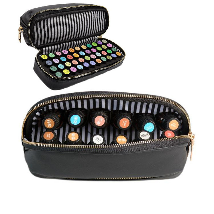 black Double-layer essential oil storage bag black PU essential oil carrying case