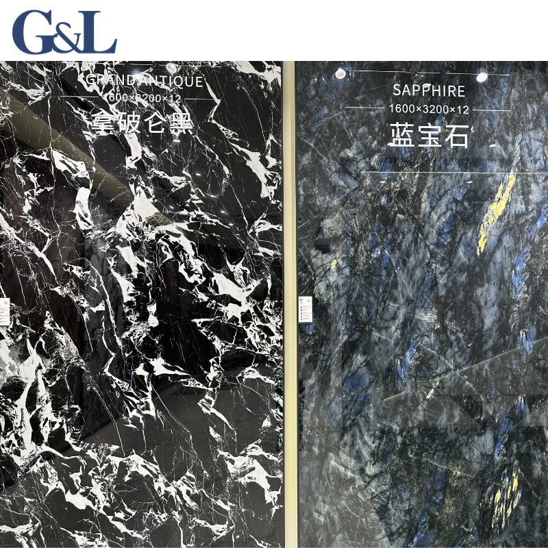 1600x3200x12mm Quartz Quartzite Stone Slabs Grand Antique Black Kitchen Countertop Sintered Stone