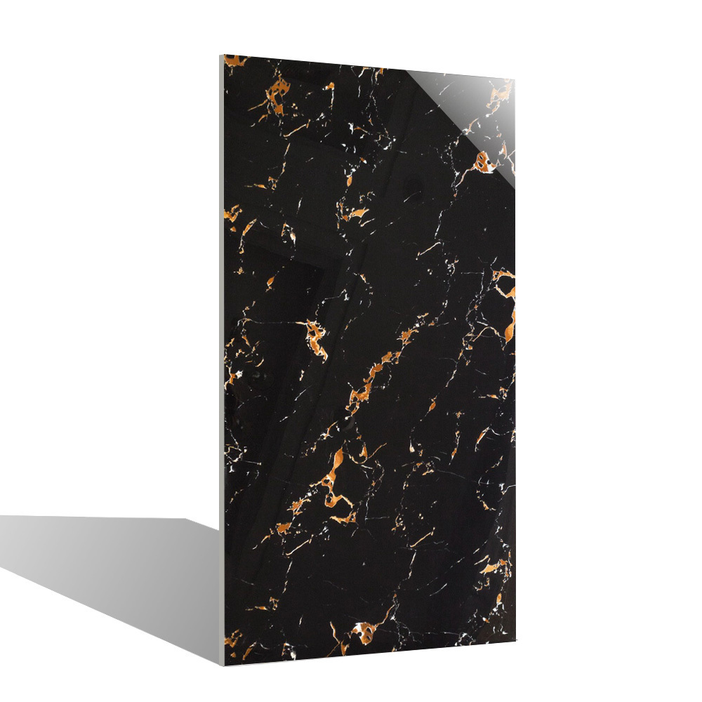 Hotel modern non-slip luxury Black Gold Polished Glazed Marble Floor Ceramic Tile Have Stock Cheap