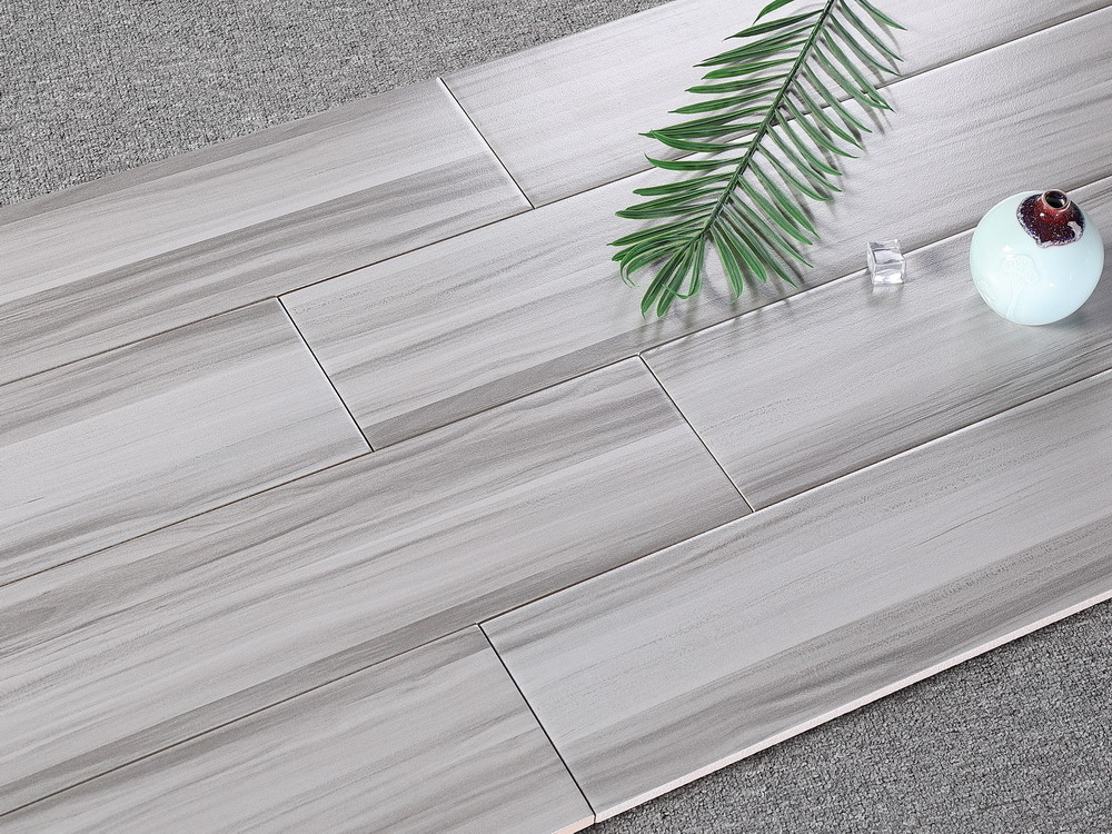 Bathroom matte natural effect look gray color porcelain inkjet non slip wooden ceramic floor tile for hotel