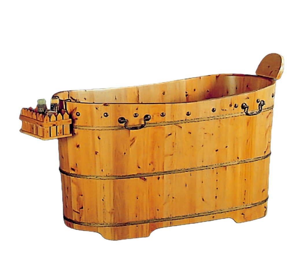 Foshan wholesale high quality courtyard teak wood wooden freestanding villa bathtub for soaking bath