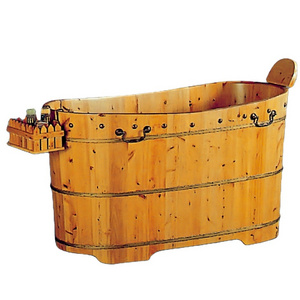 Foshan wholesale high quality courtyard teak wood wooden freestanding villa bathtub for soaking bath