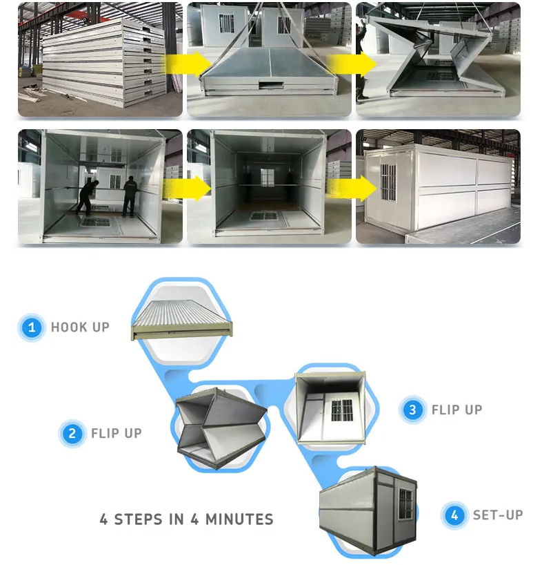 Steel Structure Prefab Foldable House Shipping Container Garage Prefabricated Folding Living 20ft Modular Homes