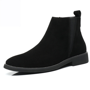 chelsea black genuine leather suede ankle casual  boots men