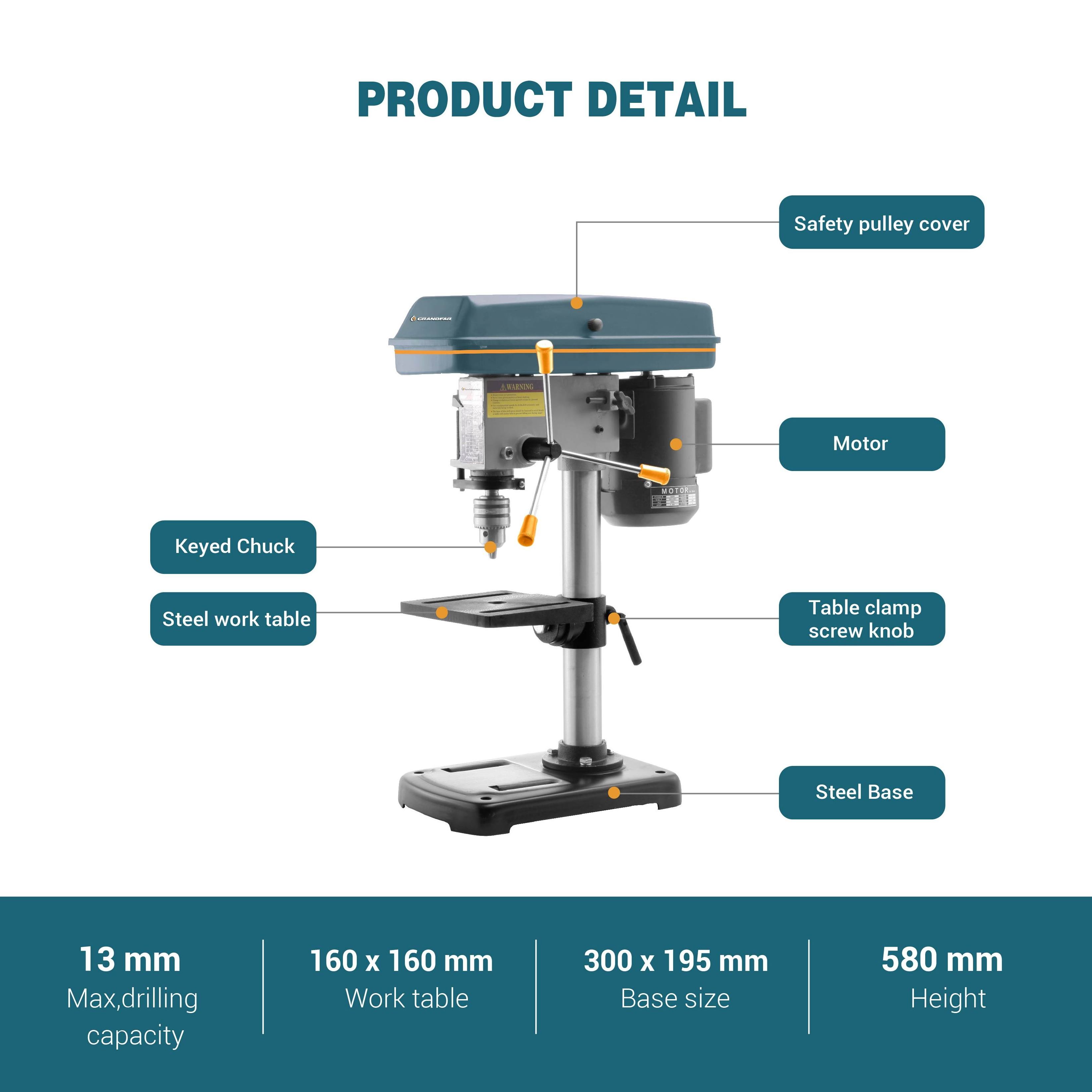 GRANDFAR 13mm 16mm mini bench drill press manual drilling machine bench drill machine