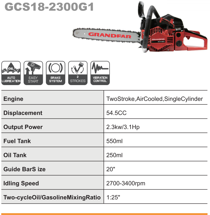 GRANDFAR 2300W Easy Start electric Long Chain Garden 54.5cc 18''inch Gasoline Chain Saw power tools Cheap Wood Cutter chainsaw