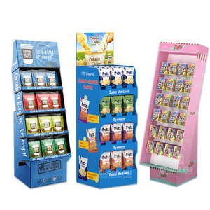 Custom Chips Retailer Tiered Cardboard Potato Chips Floor Display Standing Floor Cardboard Display Racks For Snacks