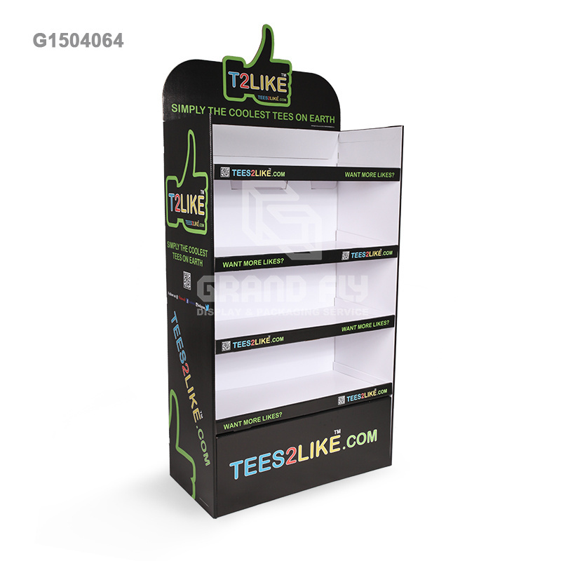 Two-sided Supermarket Cardboard Display Shirt Stackable Half Pallet Display with Peg Hook for underwear T-shirt Clothing