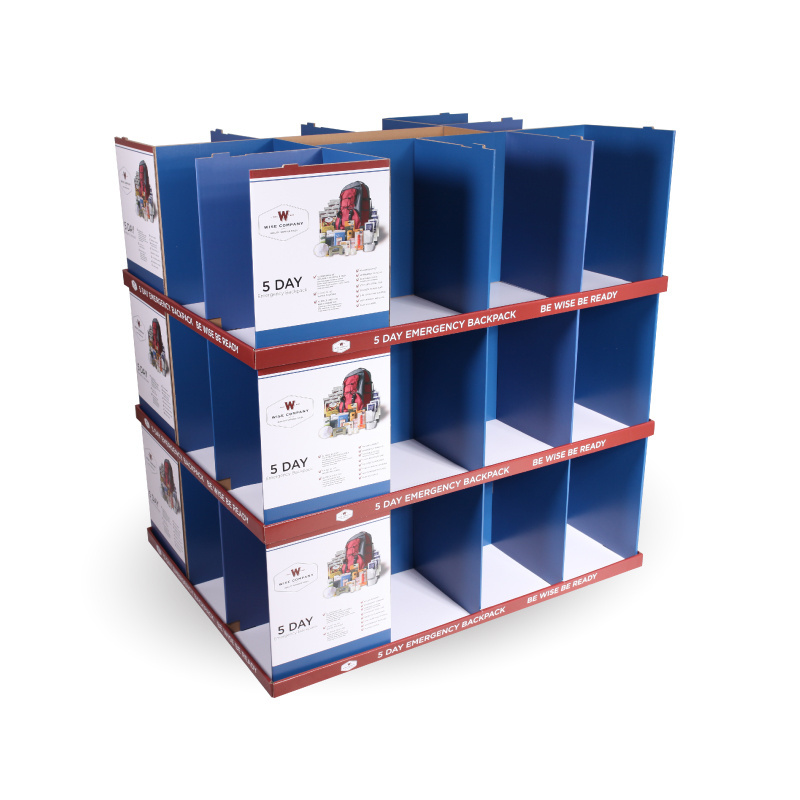 Custom POP Cardboard Paper Full Pallet Floor Display Rack for Emergency Backpack